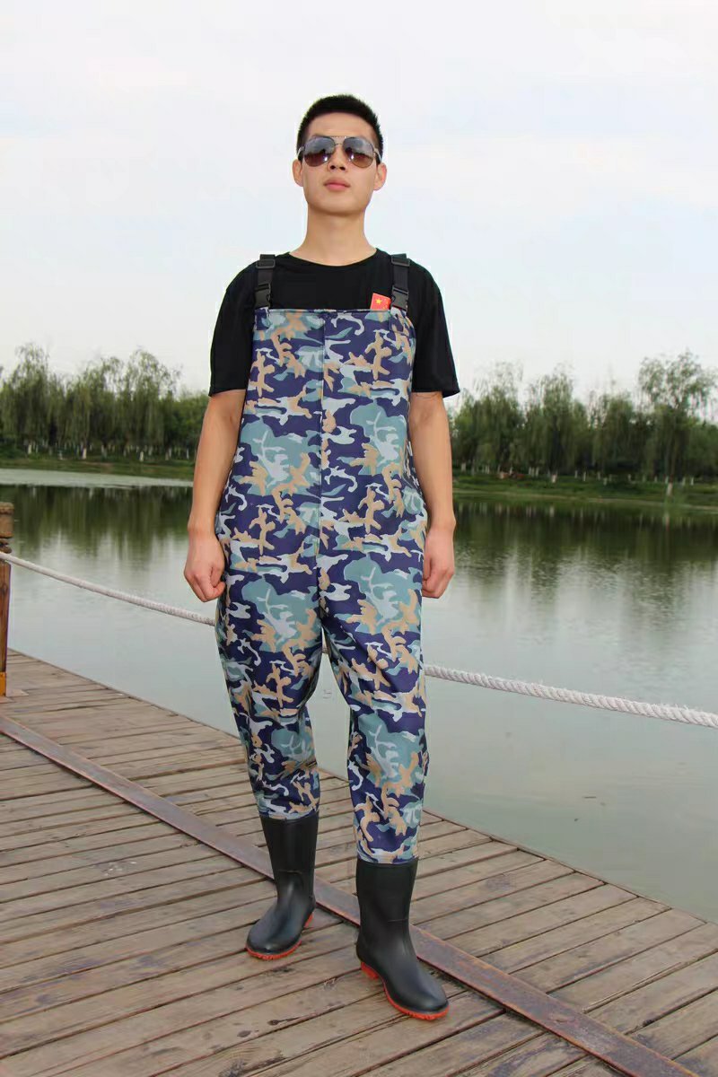 下水裤半身防水衣服雨裤带雨鞋皮叉裤抓鱼全身男连体