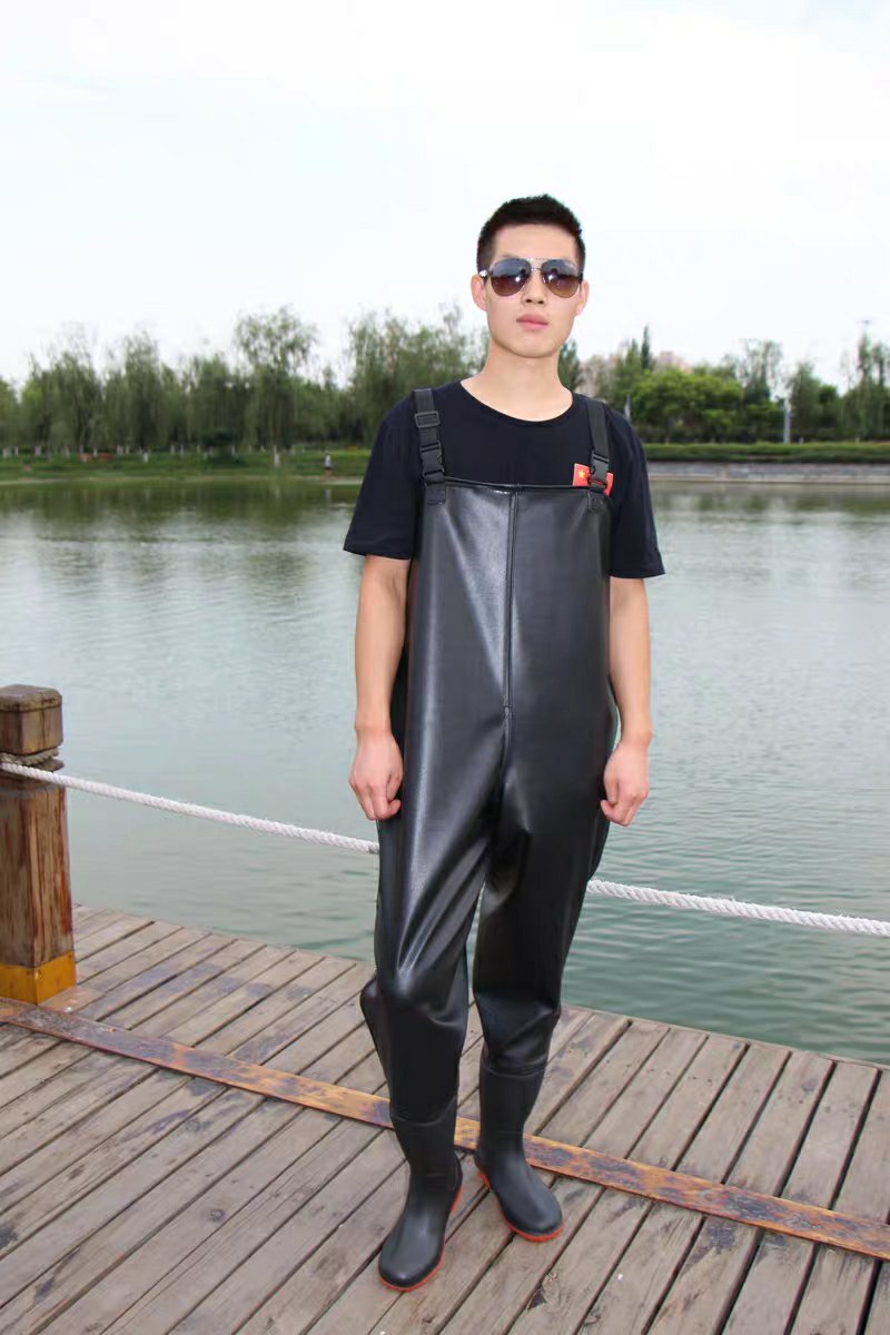 下水裤半身防水衣服雨裤带雨鞋皮叉裤抓鱼全身男连体