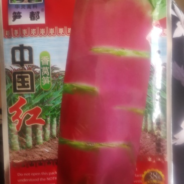 香莴笋，叶面深紫红色茎长棒形肉清绿色。莴笋。
