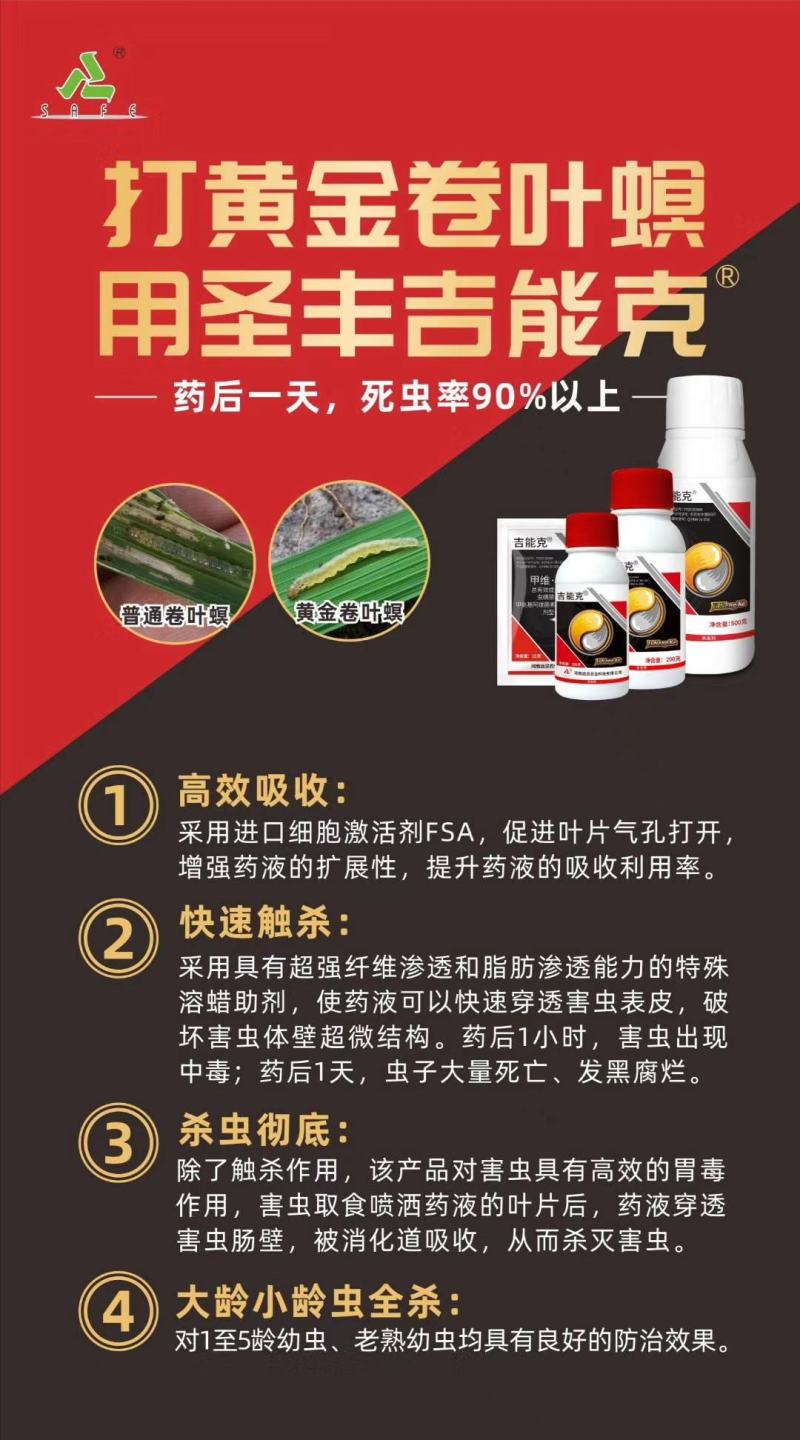圣丰吉能克甲维.虫螨腈钻心虫甜菜夜蛾稻纵卷叶螟杀虫剂