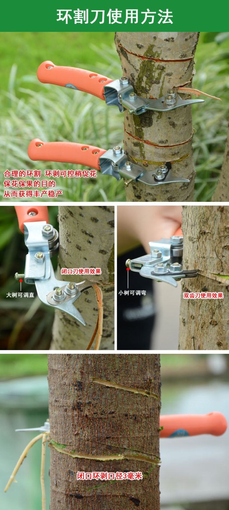 蜜柚枣树苹荔枝树果树环割刀苹果梨树可调节大小树可环剥刀