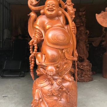 根雕木雕弥勒佛花梨木红豆杉工艺品纯手工雕刻