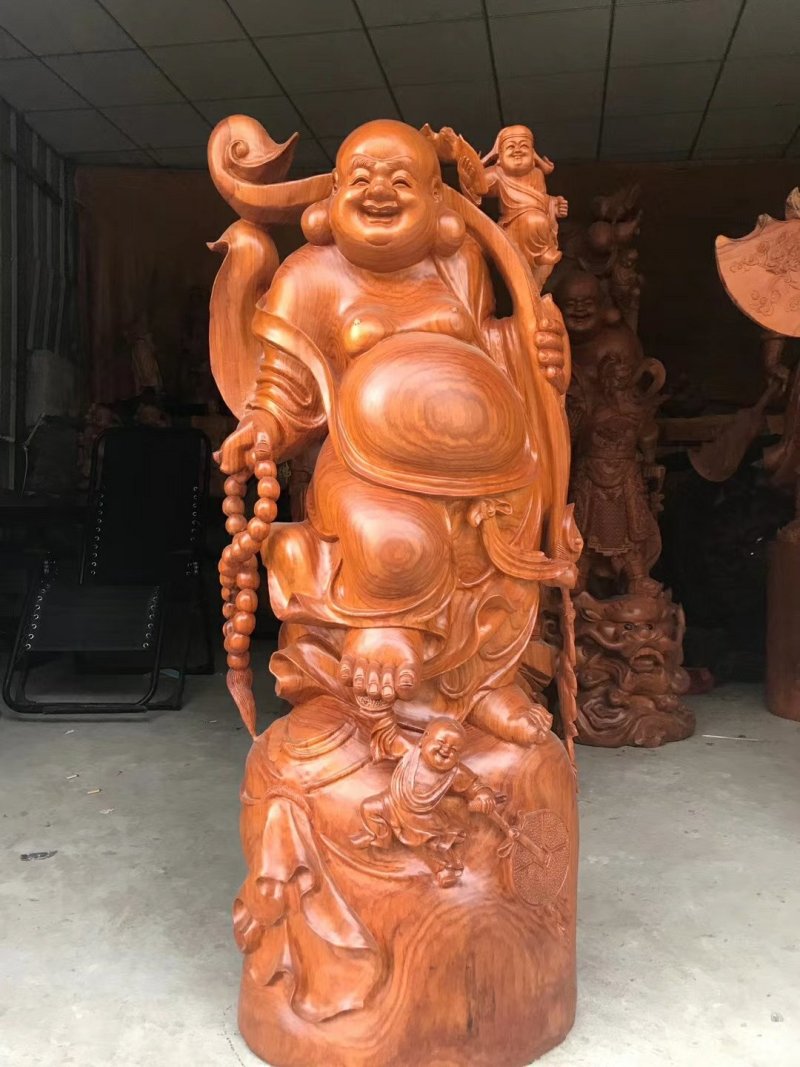 根雕木雕弥勒佛花梨木红豆杉工艺品纯手工雕刻