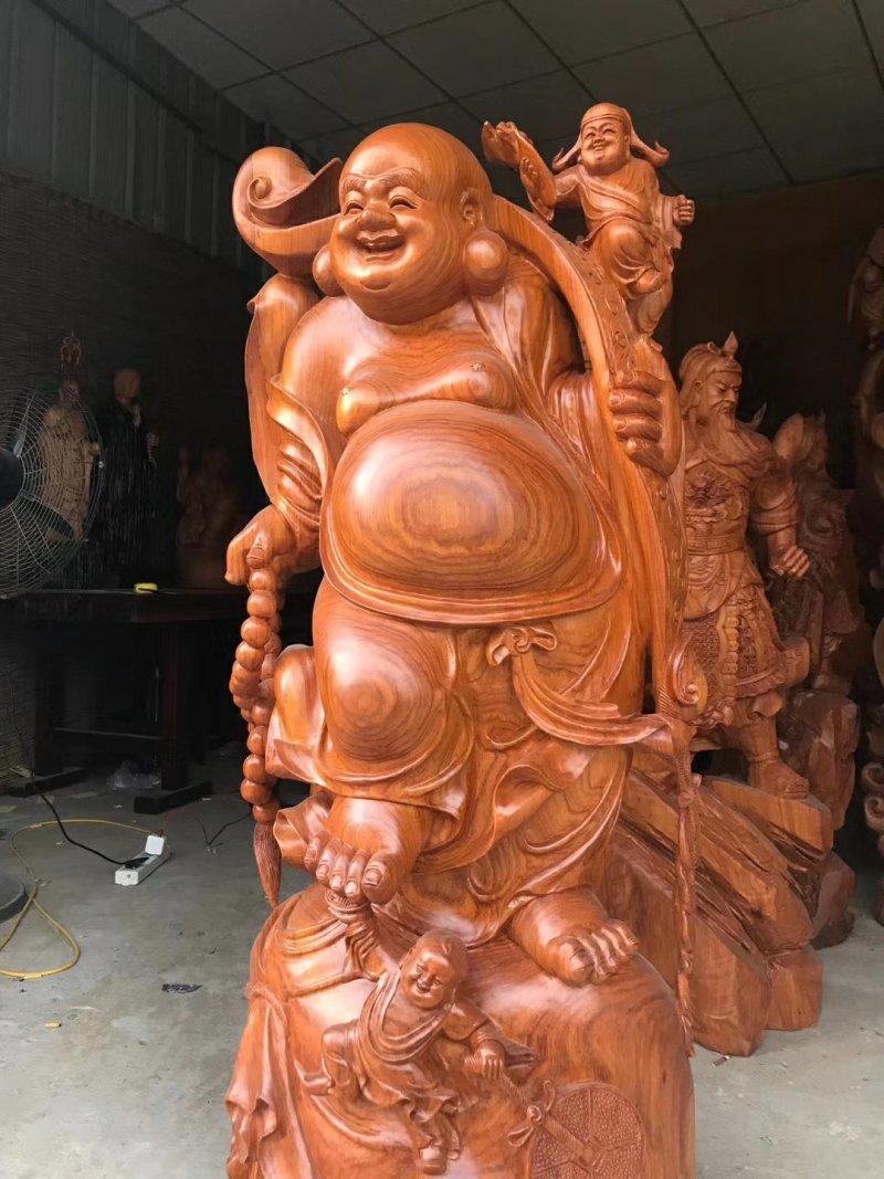 根雕木雕弥勒佛花梨木红豆杉工艺品纯手工雕刻