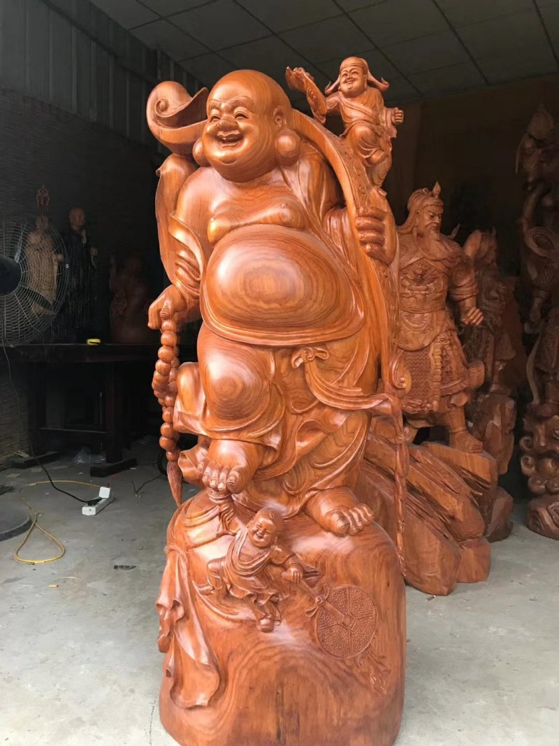 根雕木雕弥勒佛花梨木红豆杉工艺品纯手工雕刻