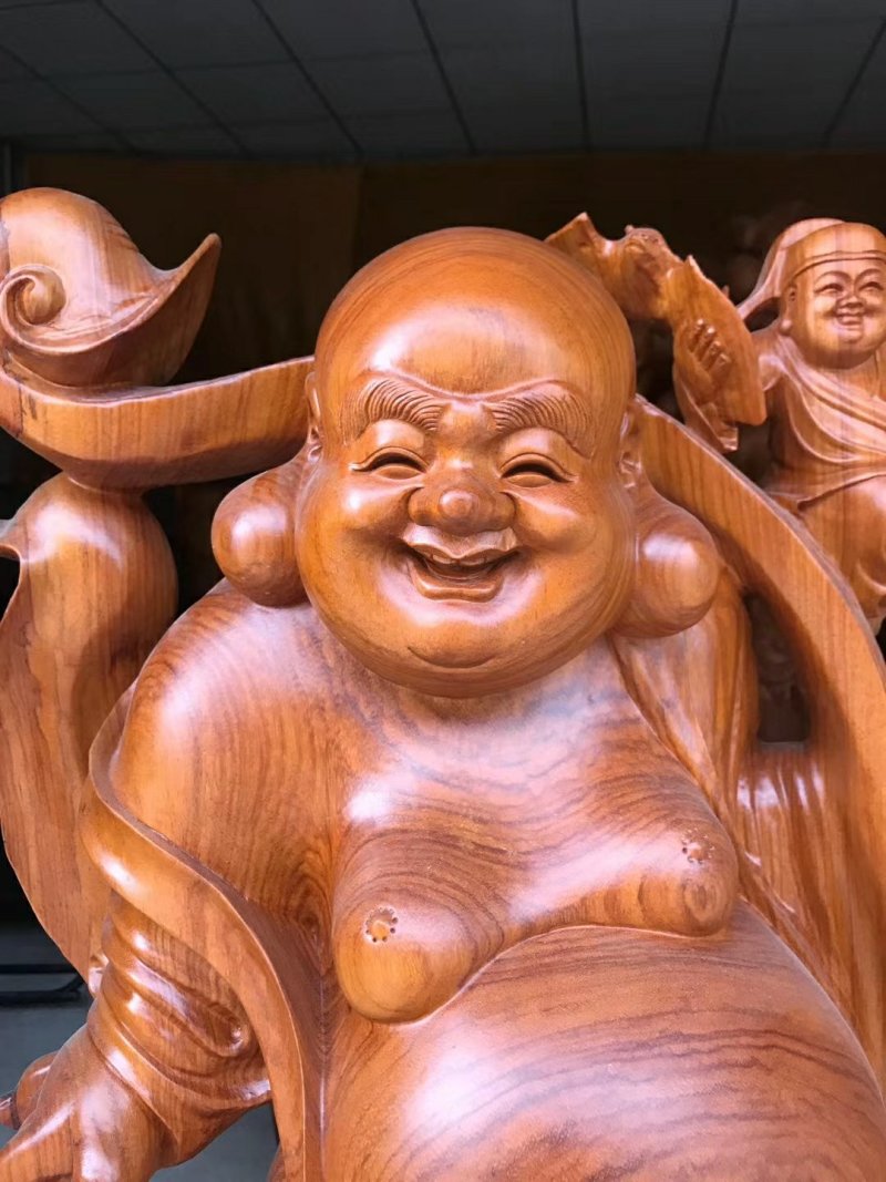 根雕木雕弥勒佛花梨木红豆杉工艺品纯手工雕刻