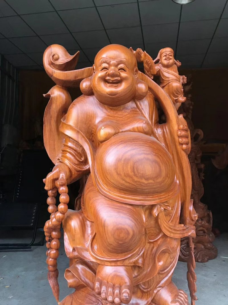 根雕木雕弥勒佛花梨木红豆杉工艺品纯手工雕刻