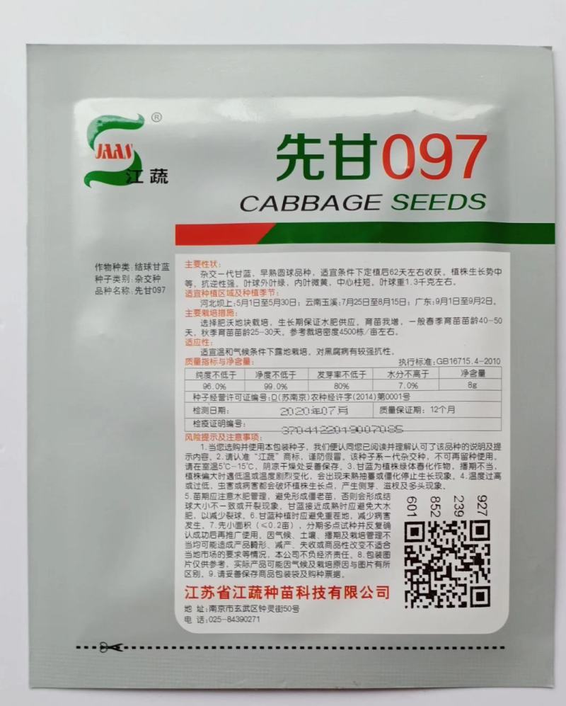 江蔬先甘097甘蓝种子早熟圆球品种