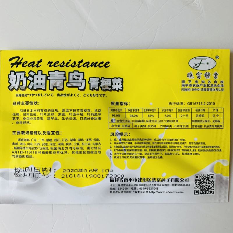 奶油青鸟青梗菜种子超耐热叶片油绿