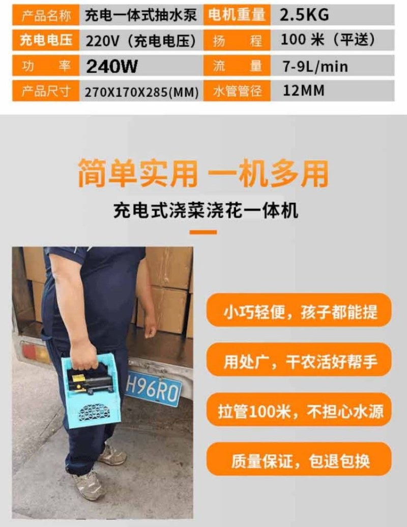 充电水泵便携式家用户外浇菜充电式抽水泵12v小型抽水机打