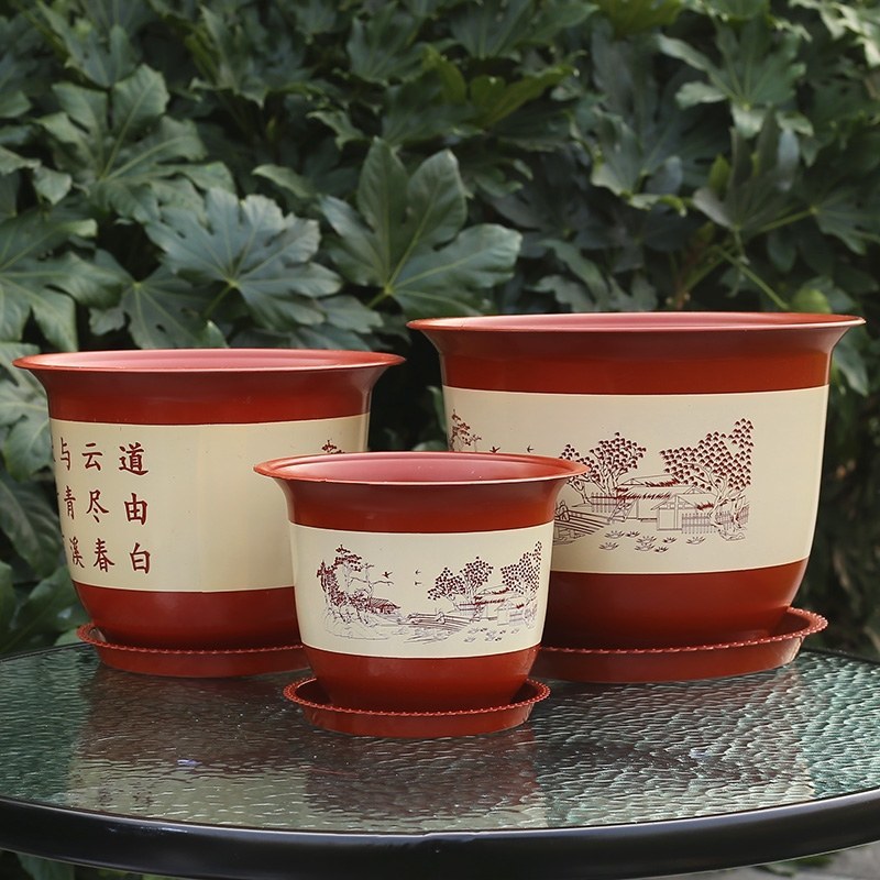 防陶瓷花盆塑料树脂客厅阳台花盆加仑花盆古典山水花盆