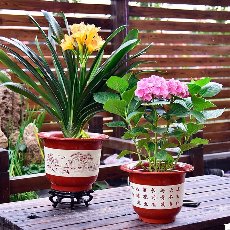 防陶瓷花盆塑料树脂客厅阳台花盆加仑花盆古典山水花盆