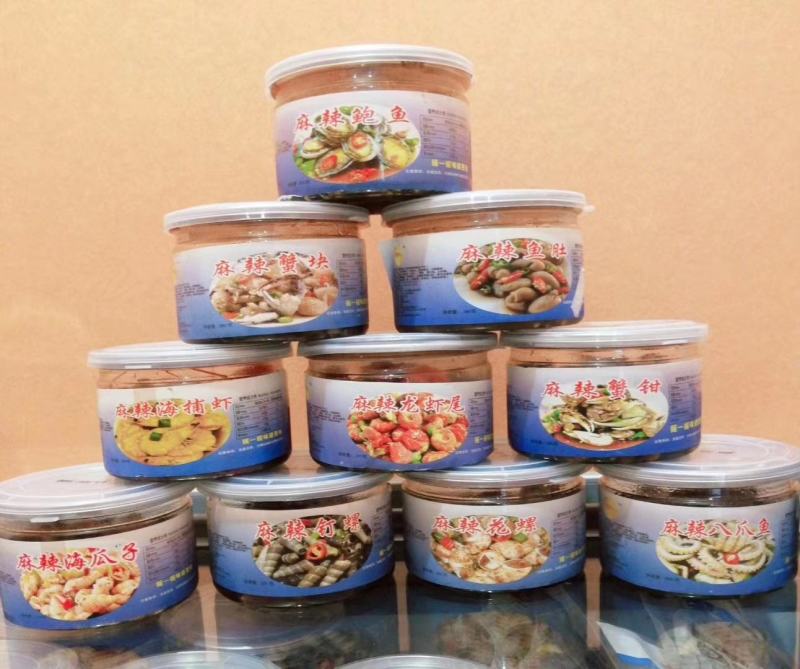麻辣小海鲜280克*12瓶，虾尾，鱼肚，八爪，鲍鱼，花螺