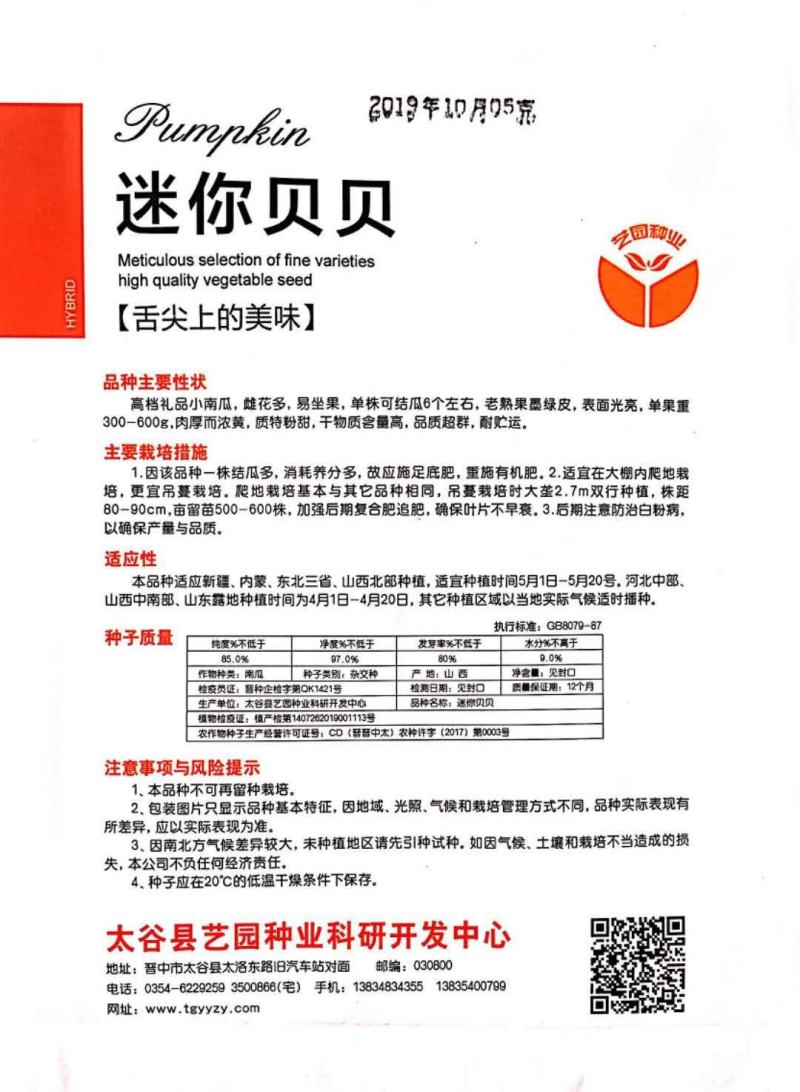 贝贝南瓜种子迷你小贝贝种子基地种植效果非常好品种子