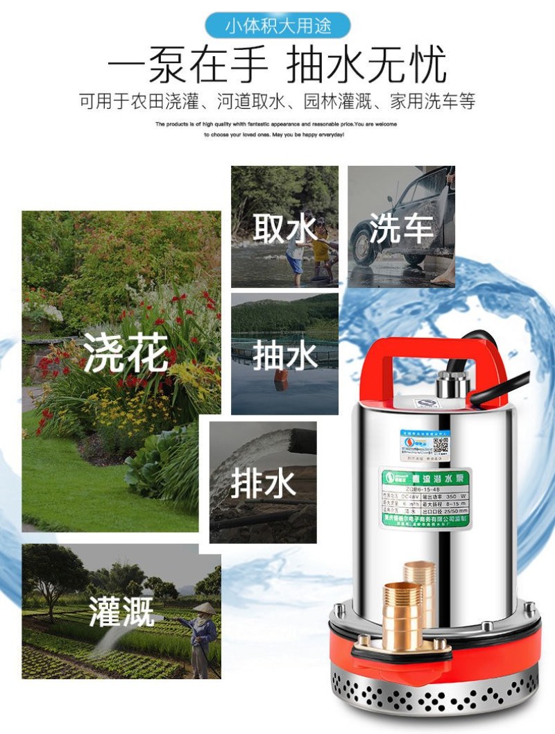 12V24V48伏60直流电瓶车电带动打水1寸农用