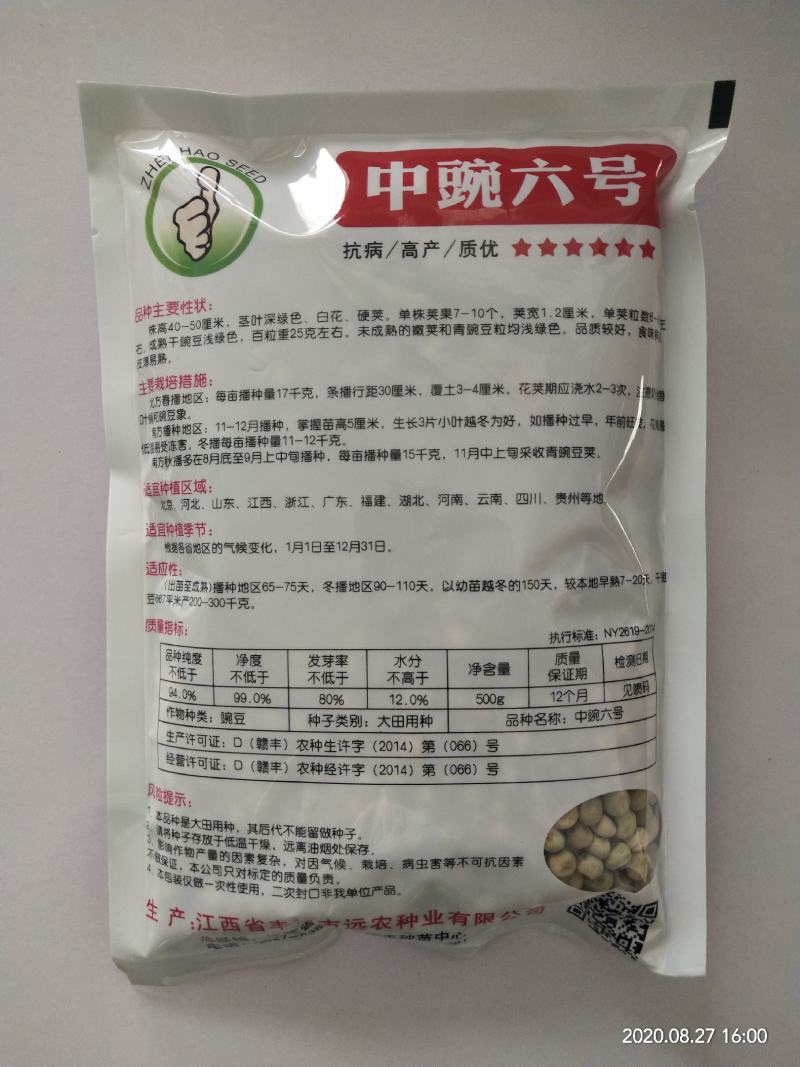 豌豆种子台湾长寿仁中碗六号高产大田专用品种