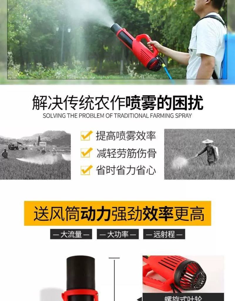 农用电动喷雾器送风筒送风机打药喷头风送式喷雾机弥雾机迷雾