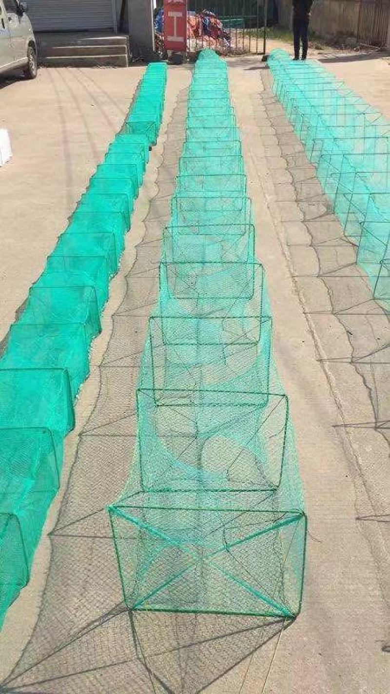 虾笼渔网自动折叠南美白对虾斑节虾河虾捕大留小加厚弯翅有结