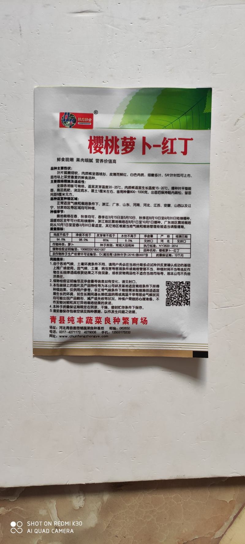 萝卜种子樱桃萝卜红丁肉质根呈圆球形皮薄而鲜红细嫩多汁