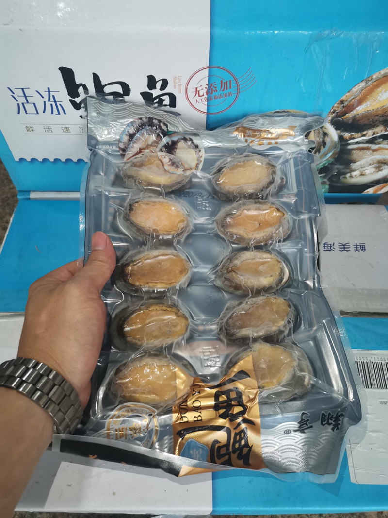 精品鲍鱼，鲜活冷冻，自主生产加工规格：6粒、8粒、10粒