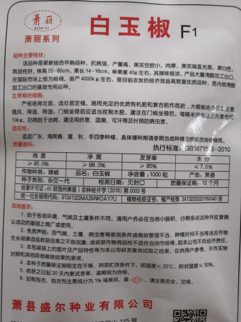 白玉椒种子抗病高产白色辣椒种子内地腌酸专用品种