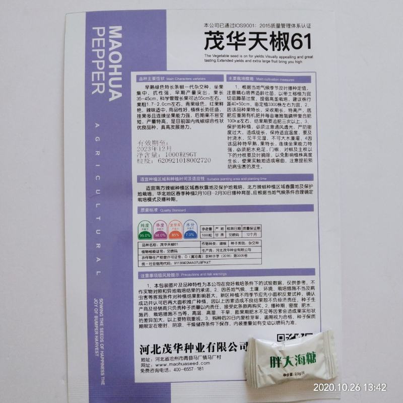 茂华天椒61抗病性强，一代杂交品种基地专用品种