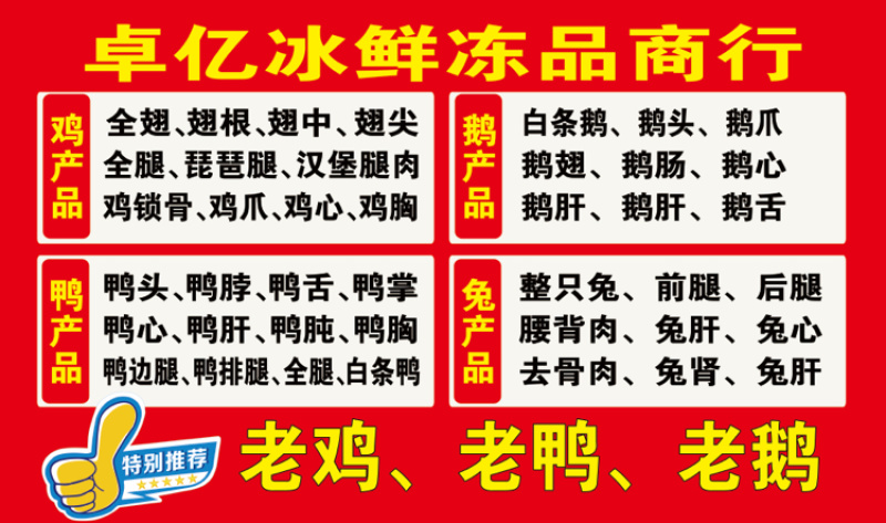 卓亿冰鲜冻品优级白条鸭，安全食品，质量保证！