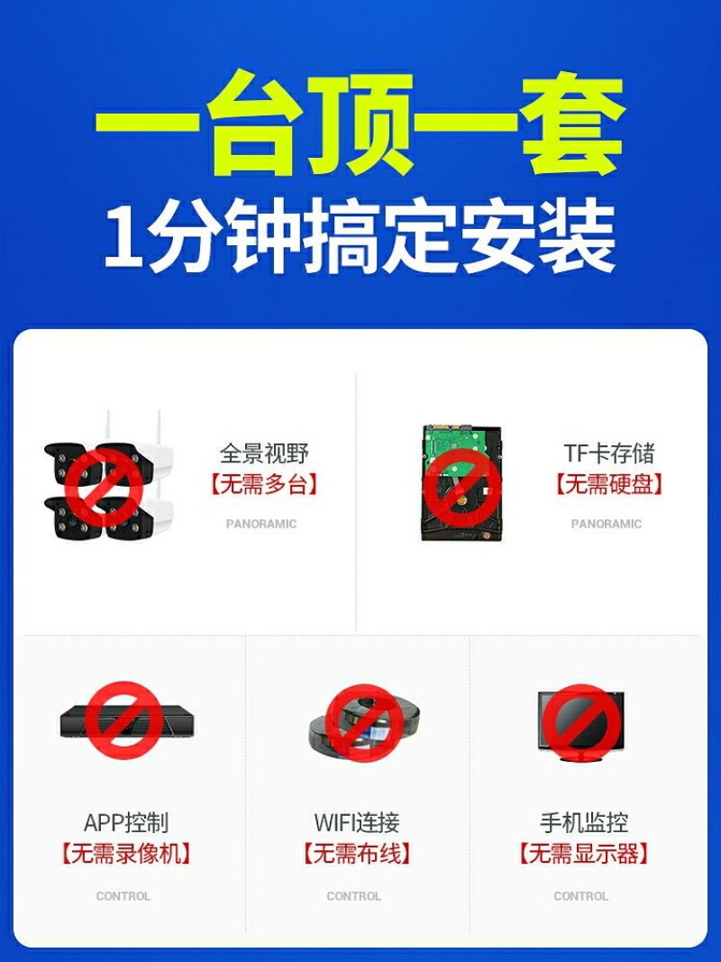 摄像头室外夜视高清监控器家用远程连手机全景360度无线户