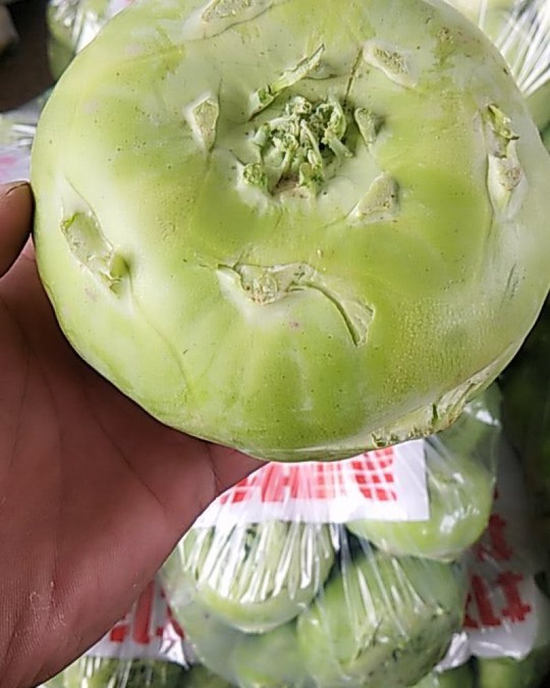 苤蓝大量上市了，颜色绿，扁圆形周正