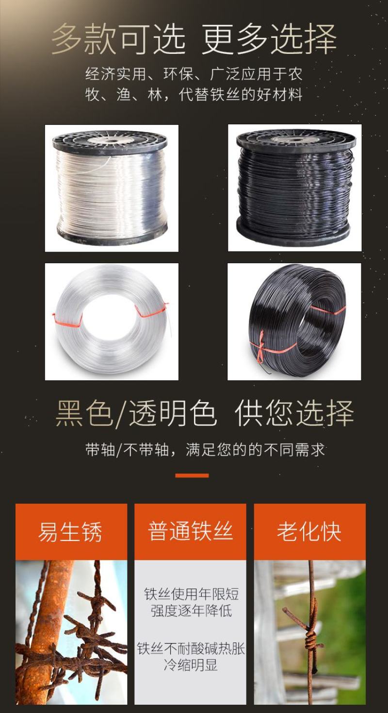 大棚线高强度塑钢线养殖用百香果葡萄架拉绳搭架专用钢塑线厂