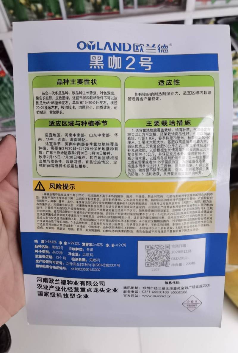 黑咖2号黑皮冬瓜种子欧兰德黑咖2号杂交黑皮冬瓜种子