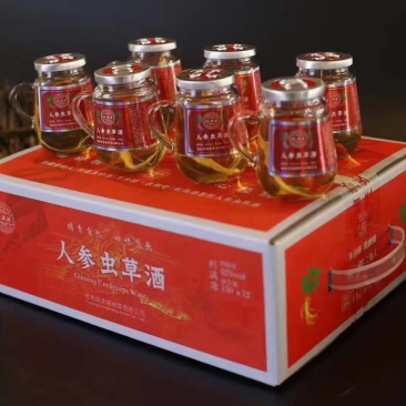 新款《长白山人参虫草酒》一箱12瓶一瓶3两厂家批发包邮