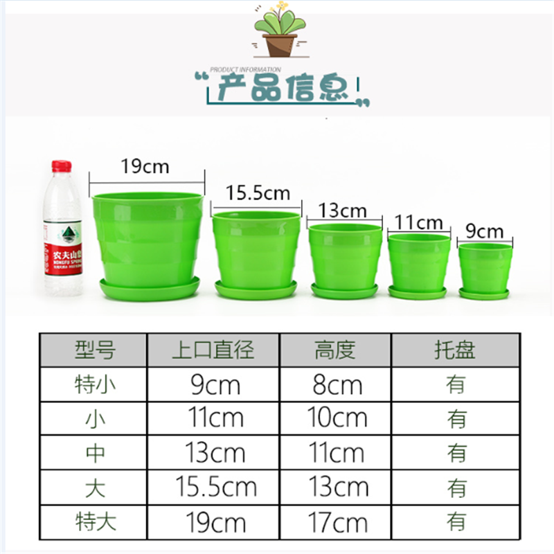 塑料厂家批发园艺树脂塑彩色高光横纹螺纹小花盆送托盘