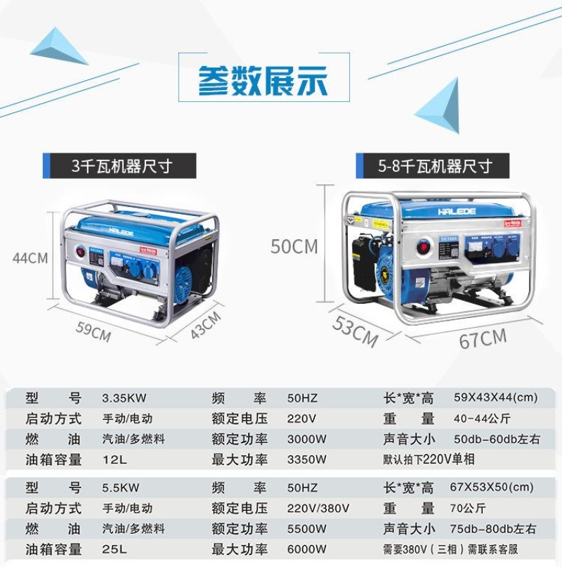发电机3kw小型汽油家用220v单相5/6/8千瓦380