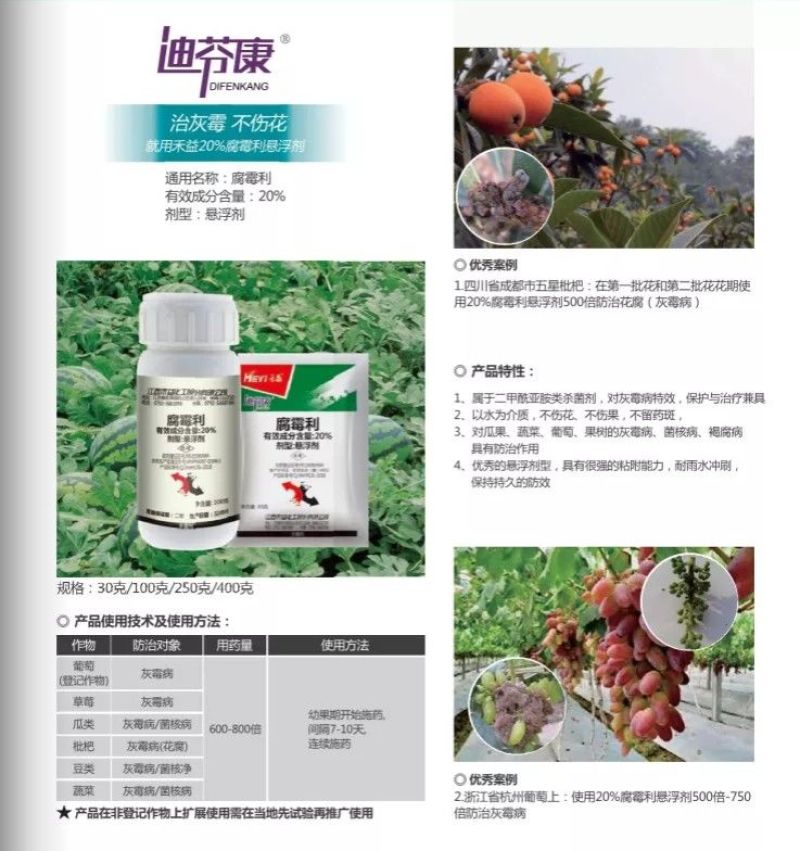 禾益20%腐霉利悬浮剂葡萄灰霉病油菜菌核病杀菌剂