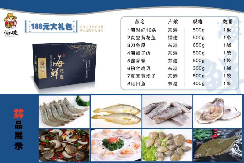辽东港特色海鲜大礼包，礼包产品样样全，支持团购和私人订制