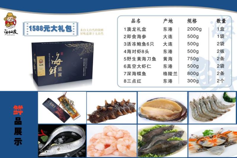 辽东港特色海鲜大礼包，礼包产品样样全，支持团购和私人订制