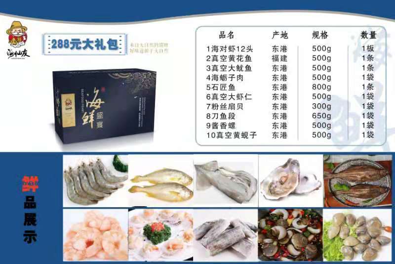 辽东港特色海鲜大礼包，礼包产品样样全，支持团购和私人订制