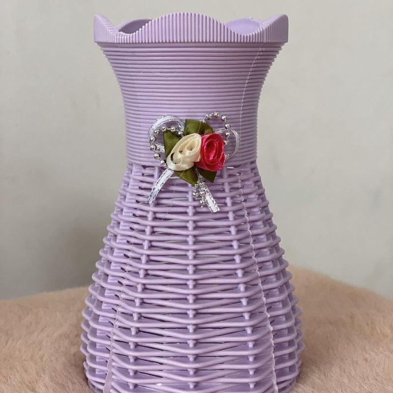 花瓶简约时尚插干花彩色装饰塑料梅花口形藤编客厅桌台摆件花