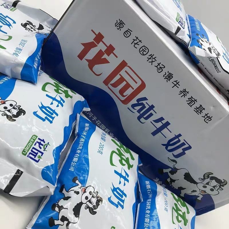 新日期新疆直发花园纯牛奶百利包袋装整箱批发早餐补钙牛奶