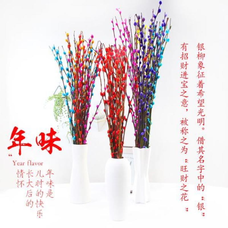 招财银柳干花真花鲜枝水培植物红色银柳年宵花卉福桶客厅室内