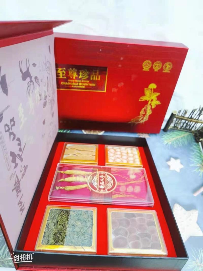 五宝六宝礼盒装，五宝六宝内产品任意配，有野山参，鹿茸片等