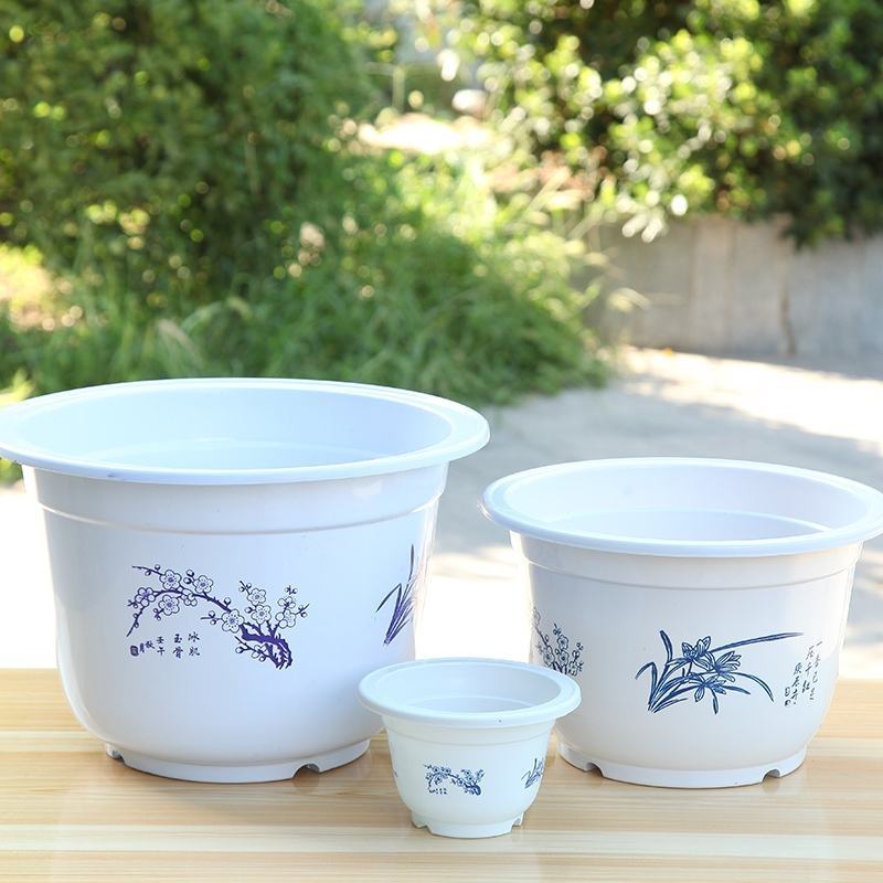双色花盆红色白色仿陶瓷塑料花盆批发圆形加厚耐用塑料花盆