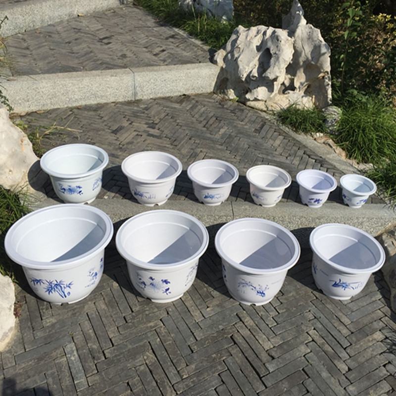 双色花盆红色白色仿陶瓷塑料花盆批发圆形加厚耐用塑料花盆