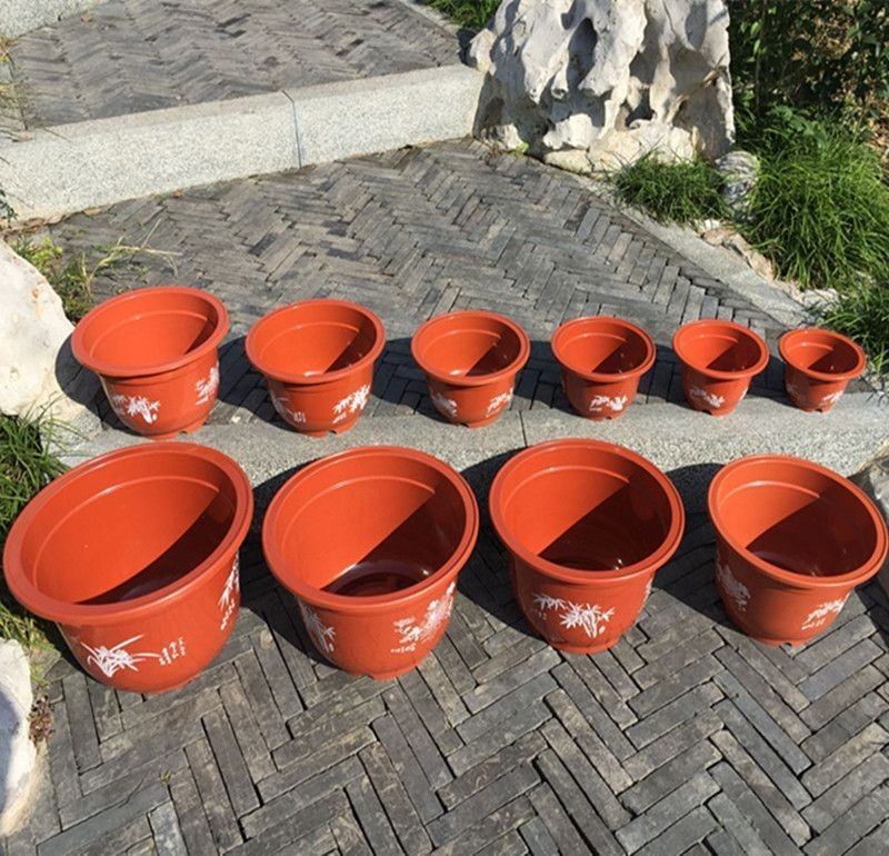 双色花盆红色白色仿陶瓷塑料花盆批发圆形加厚耐用塑料花盆