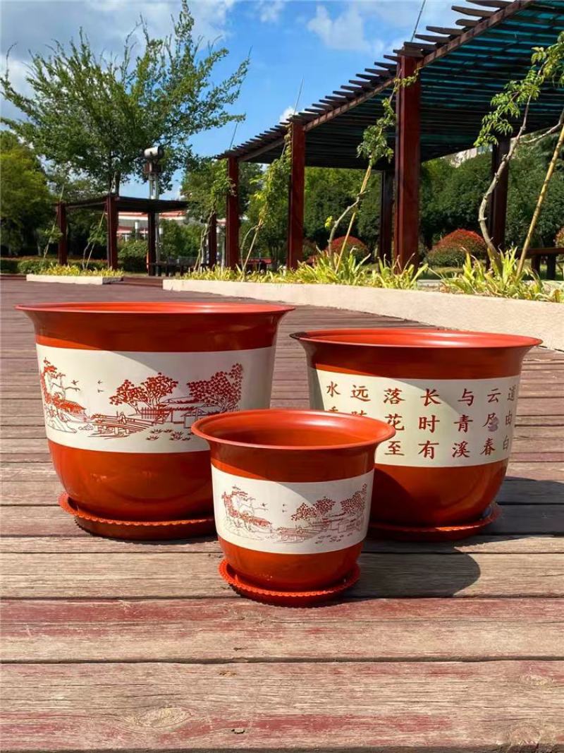 新款加厚仿陶瓷复古花盆塑料中国风印花树脂特大号特价果树盆