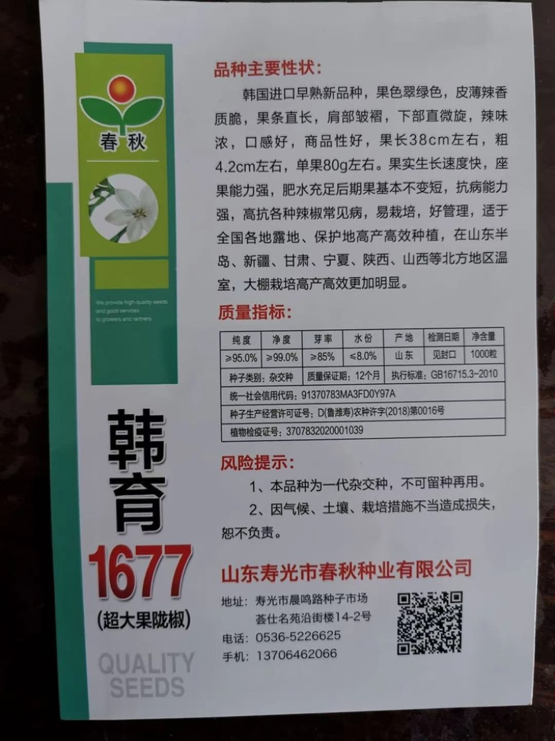 辣椒种子超大果拢椒韩育1677辣椒种子大面积种植