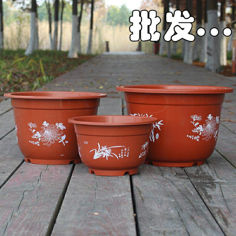 新款加厚仿陶瓷复古多肉塑料花盆加厚树脂盆印花特大花盆