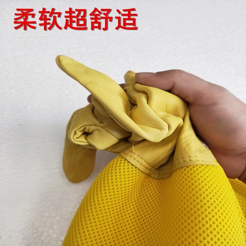 养蜜蜂羊皮手套加厚帆布防蜂手套捉蜂专用养蜂防蜂蛰透气