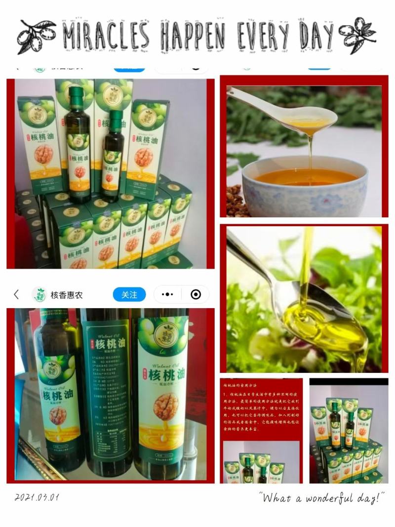 物理冷榨核桃油儿童DHA油有机压榨核桃油